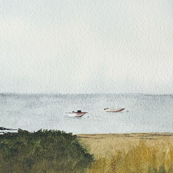 Original Painting Seascape Landscape Maine Coast Boats SALTY AIR Signed 8x10 - Picture 4 of 4